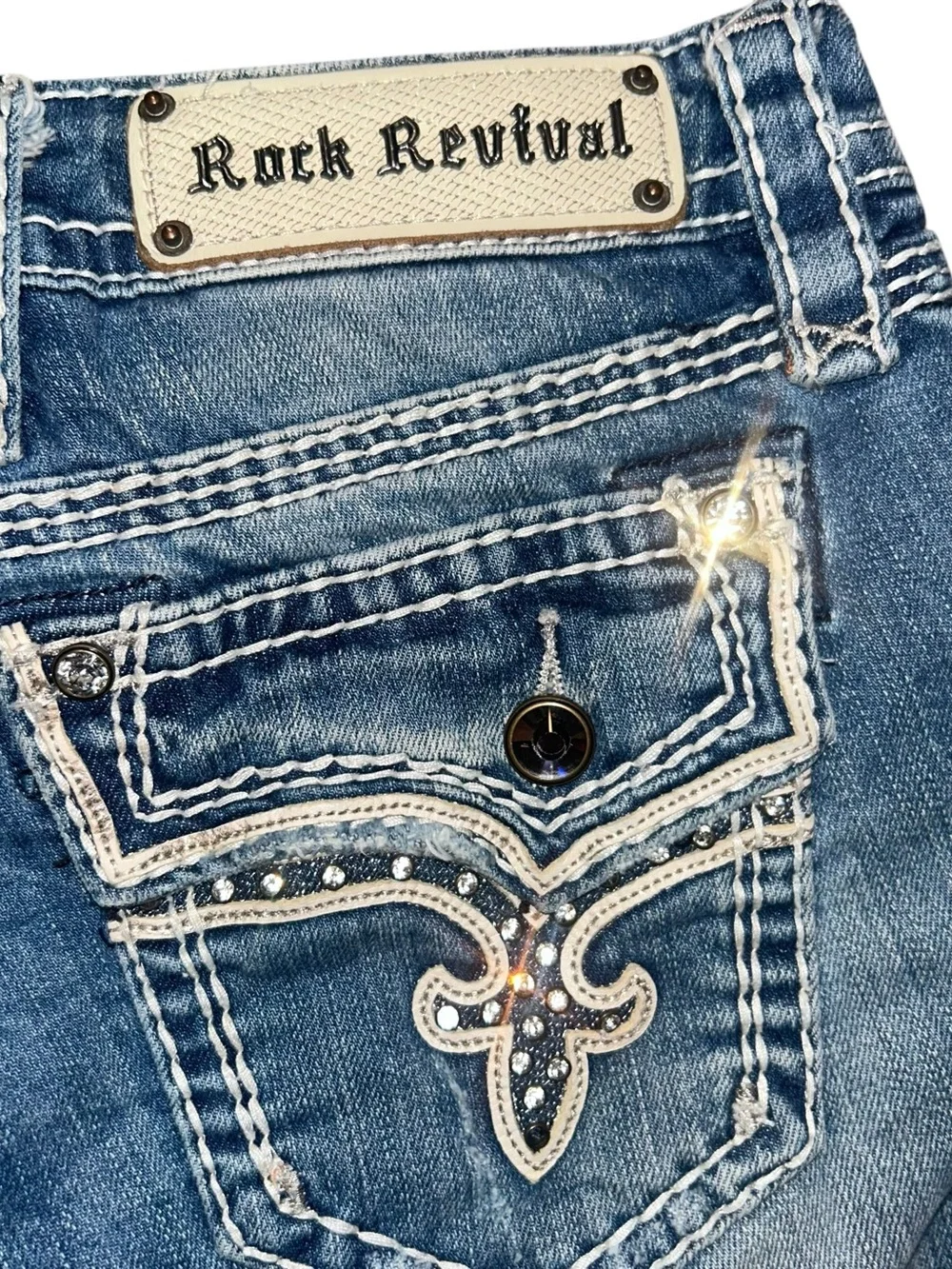 Rock Revival Denim Distressed Women’s Shorts - Blue Jean Denim Size 28